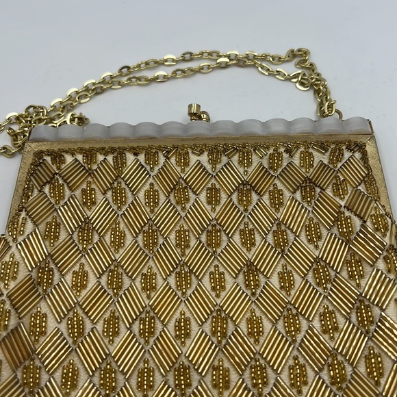 VTG Gold sequin 60s evening bag elegant night out purse formal lady like gala - Picture 12 of 12